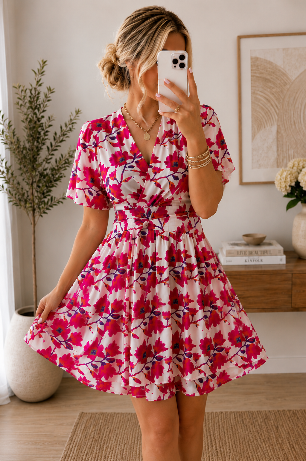 Robe Fleurie Col V